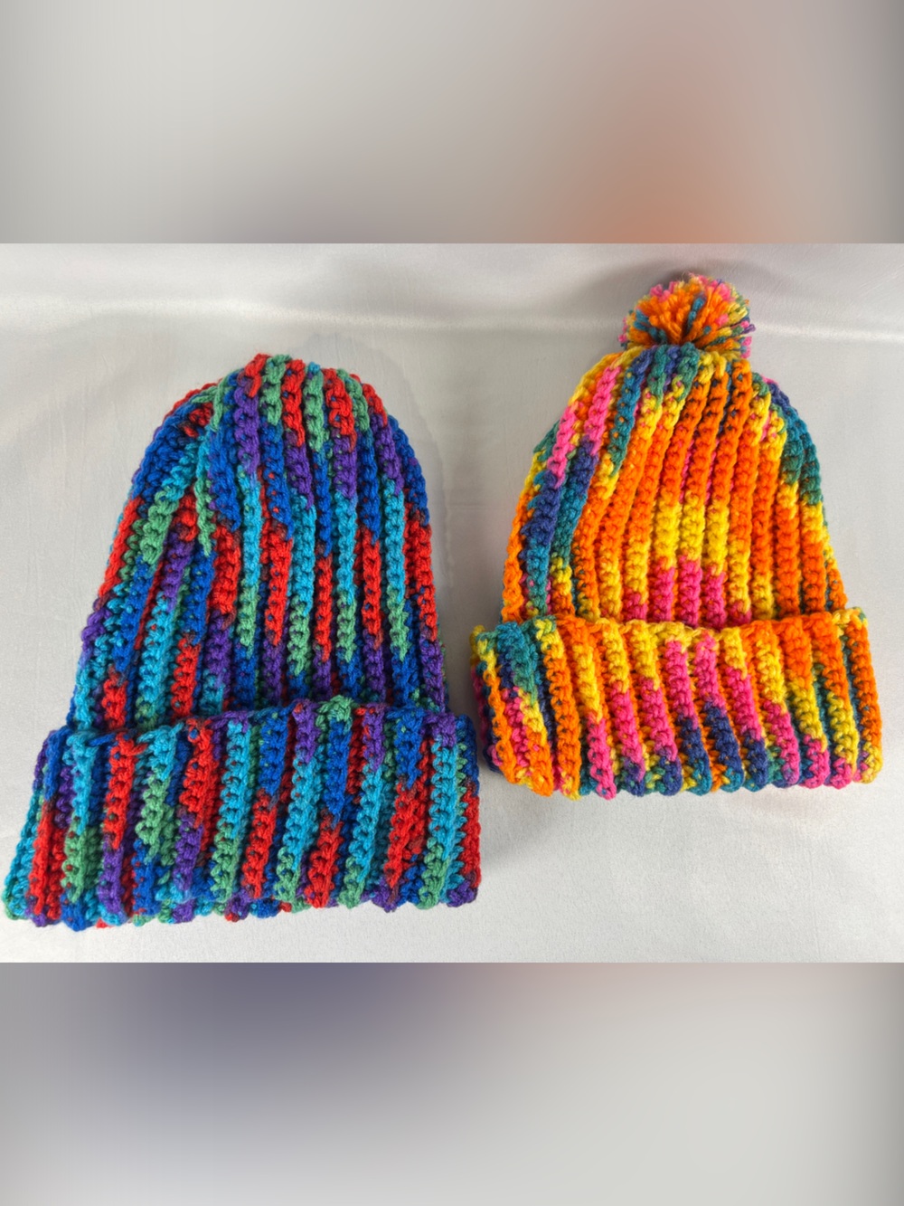 Kids Multicolor Rainbow Knit Beanies - Cozy Striped Winter Hat Handmade